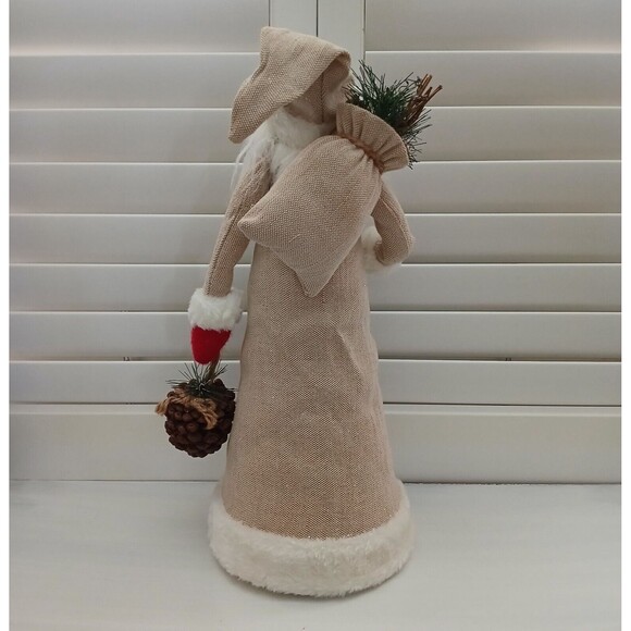 Large 18 Inches Tall Christmas Santa Fabric Decor Holding Pinecone & Bag Figure - Picture 9 of 13